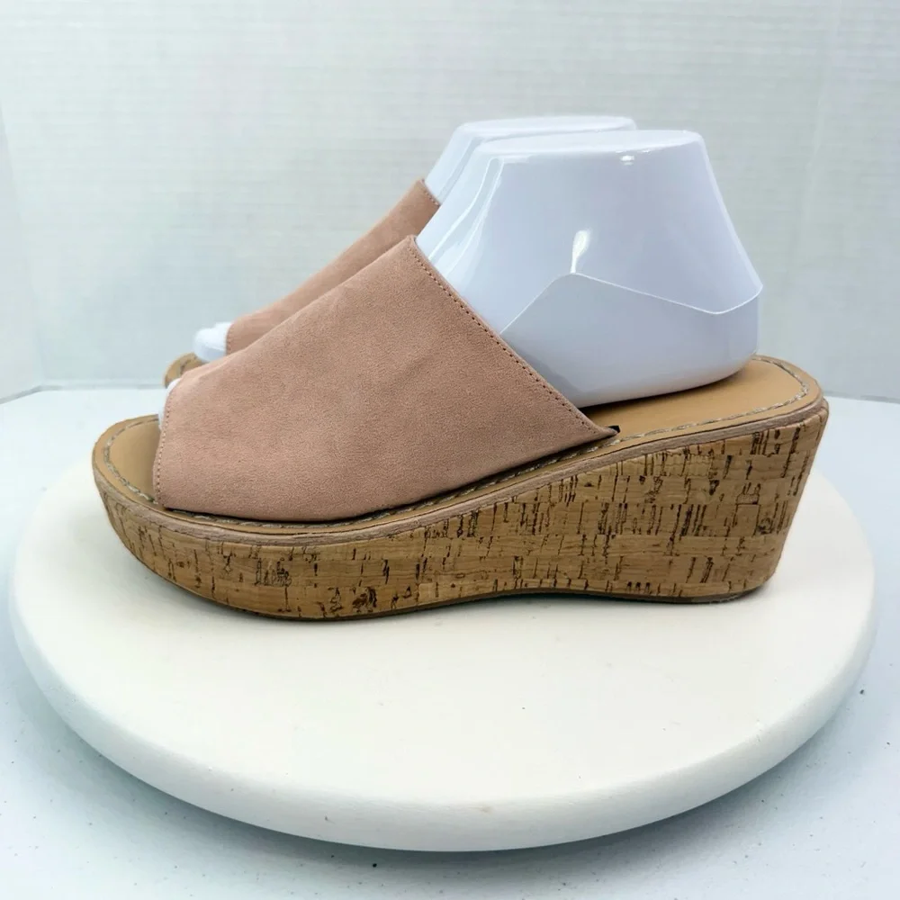 Madden Girl Lolitta Women's Pink Suede‎ Slip On Cork Wedge Sandals Size 8.5